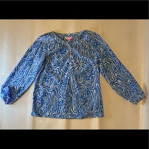 Lilly Pulitzer 100% L Sleeve Blouse Size XS Blue